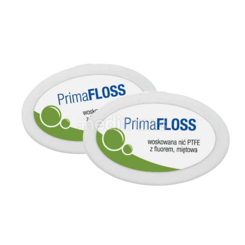 Зубная нить PrimaFLOSS вощеная с фтором мяты PTFE