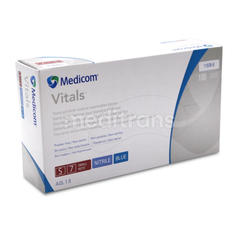Нитриловые перчатки Vitals без порошка Blue Medicom 100 шт.