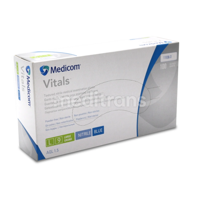Нитриловые перчатки Vitals без порошка Blue Medicom 100 шт.